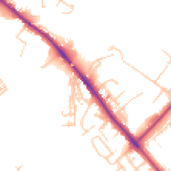 Daytime road noise heatmap for CA1 2PZ