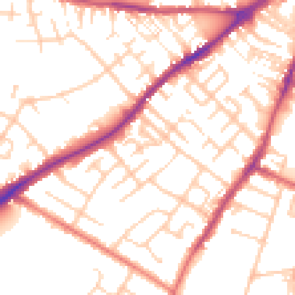 Daytime road noise heatmap for CA2 5PZ