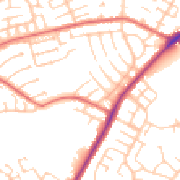 Daytime road noise heatmap for CA2 6SL