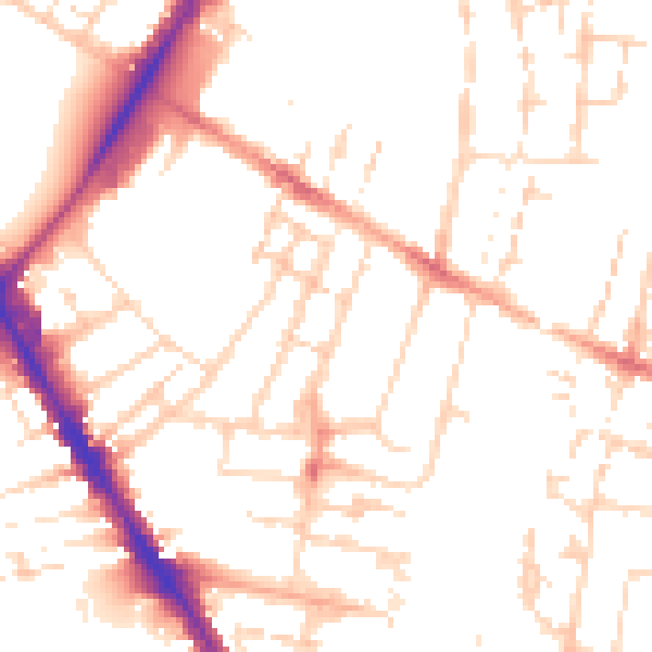 Daytime road noise heatmap for CB1 2DW