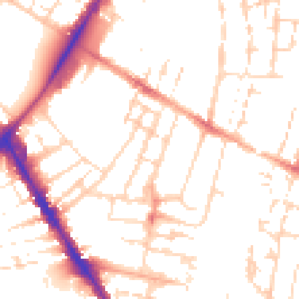 Daytime road noise heatmap for CB1 2DZ