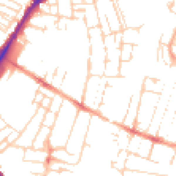 Daytime road noise heatmap for CB1 2LW