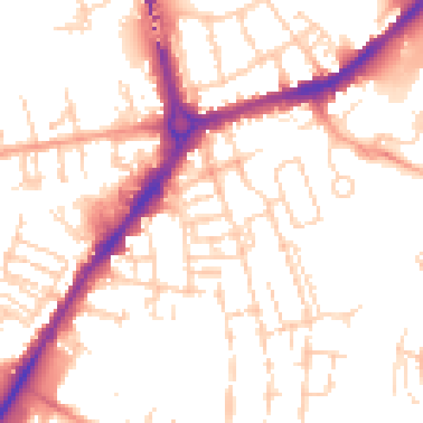 Daytime road noise heatmap for CB1 2LY