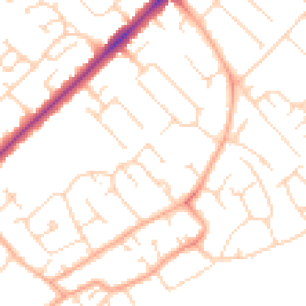 Daytime road noise heatmap for CB4 1DJ