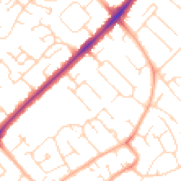 Daytime road noise heatmap for CB4 1LN