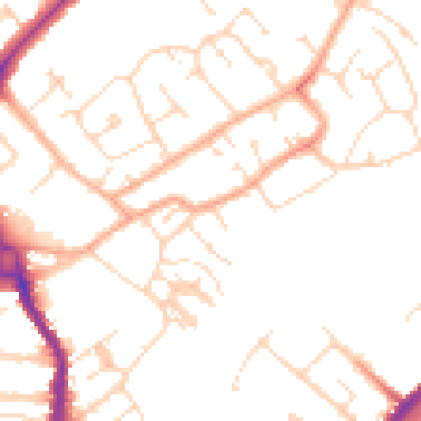 Daytime road noise heatmap for CB4 1NW