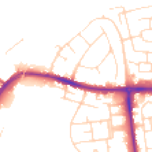 Daytime road noise heatmap for CB5 8AU