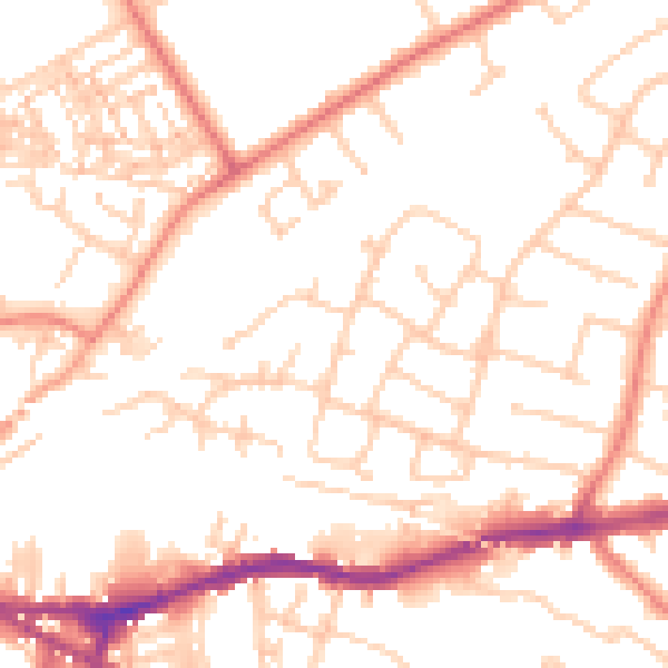 Daytime road noise heatmap for CH3 5JQ