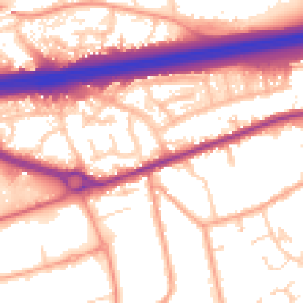 Daytime road noise heatmap for CO3 0JJ