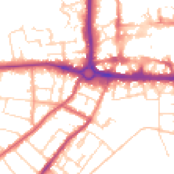 Daytime road noise heatmap for CO3 3AJ