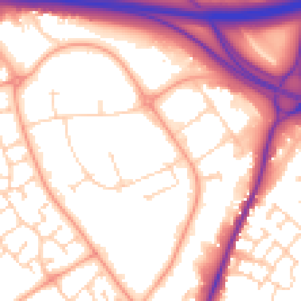 Daytime road noise heatmap for CO4 9HT