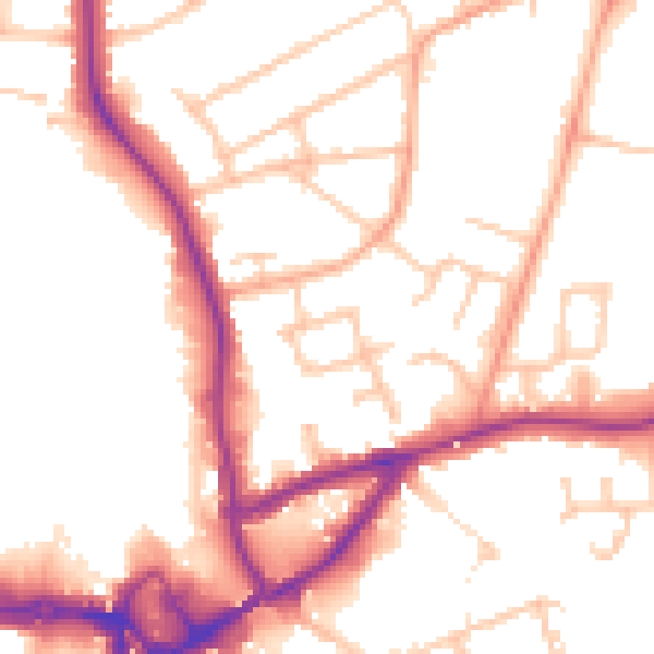 Daytime road noise heatmap for CV10 0BB