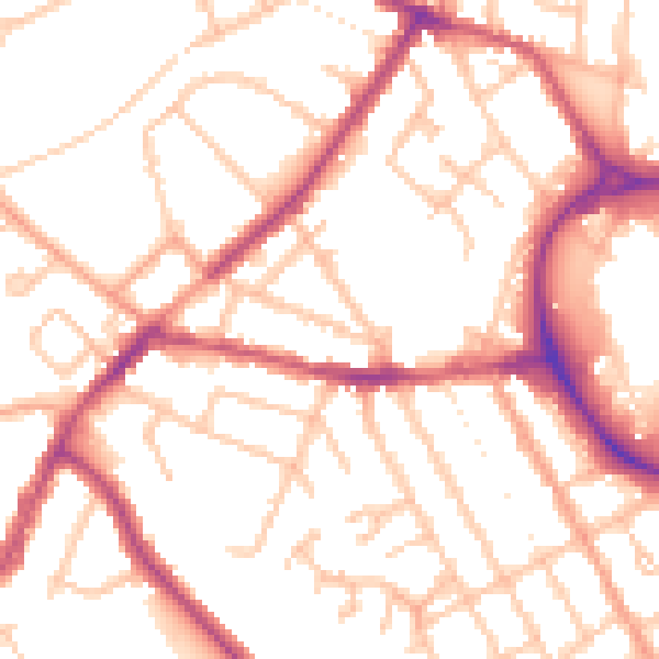 Daytime road noise heatmap for CV11 5PW