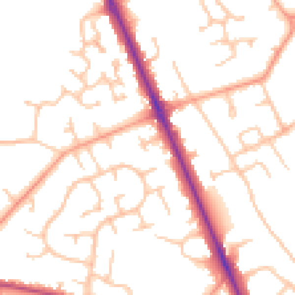 Daytime road noise heatmap for CV7 7NY