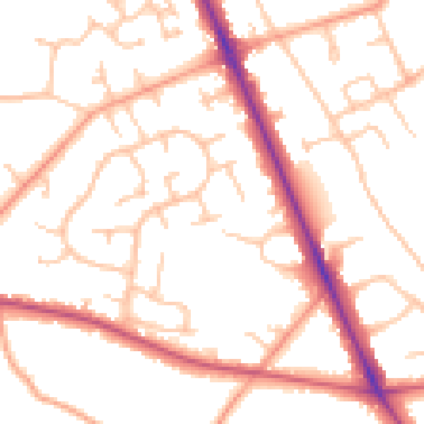 Daytime road noise heatmap for CV7 7PZ