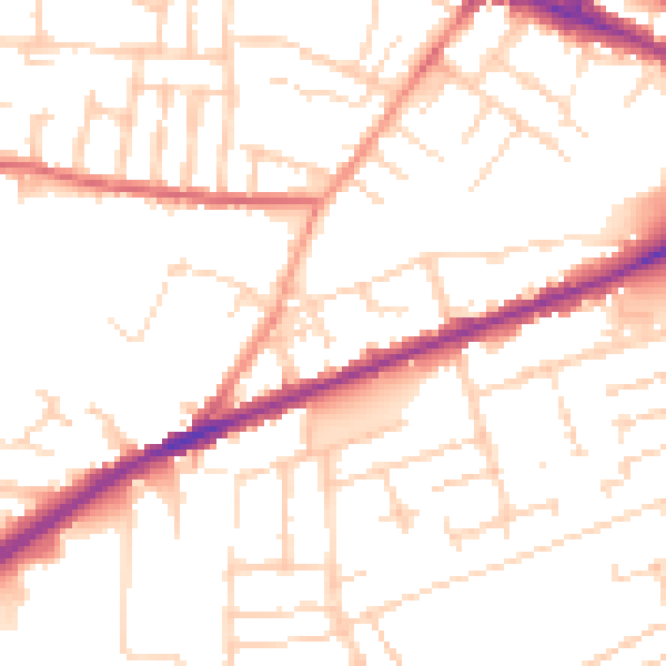Daytime road noise heatmap for DE1 1AG