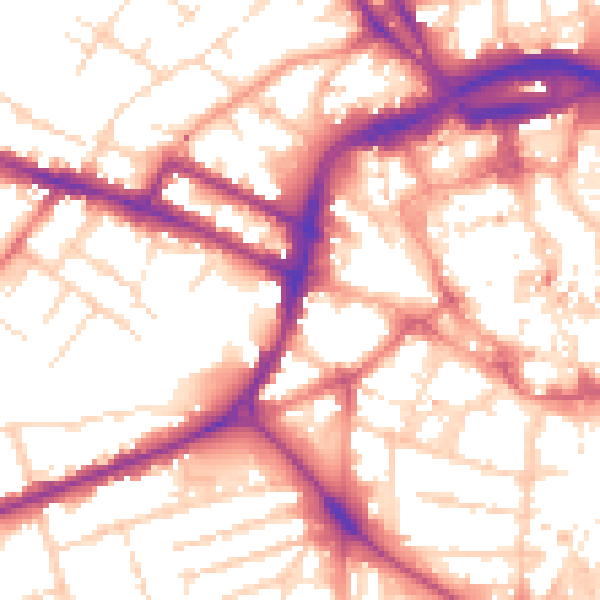 Daytime road noise heatmap for DE1 1AP
