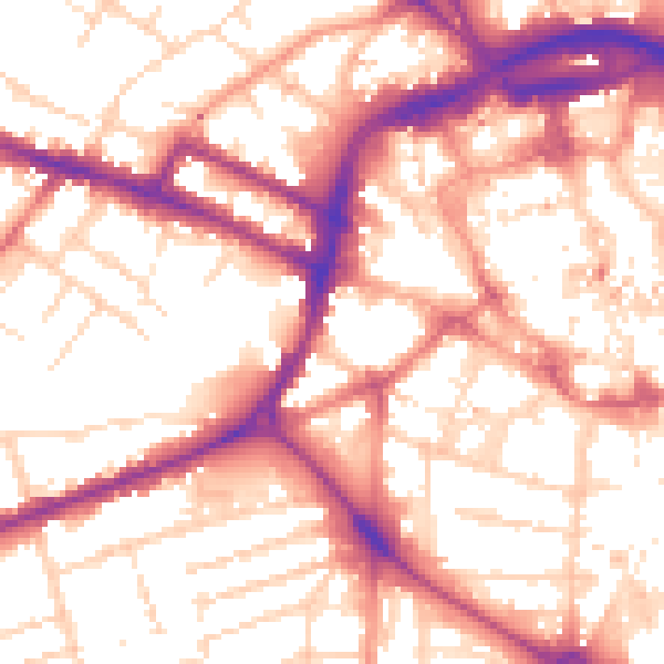 Daytime road noise heatmap for DE1 1AU