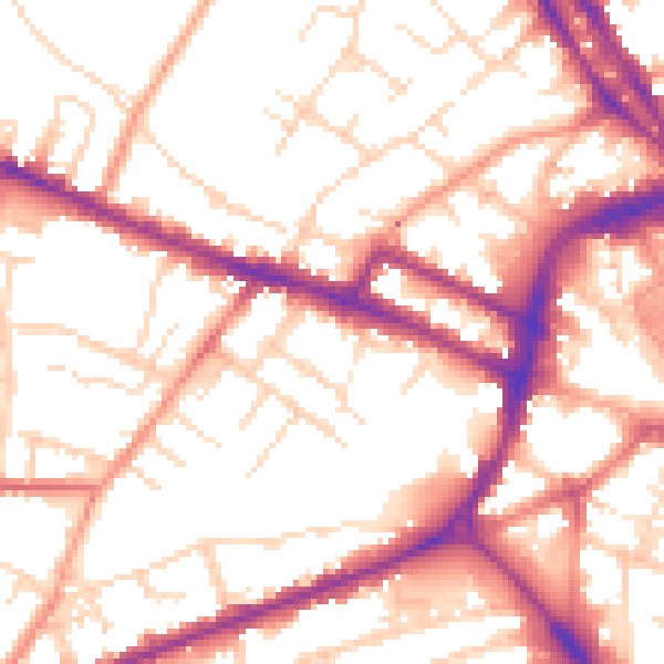 Daytime road noise heatmap for DE1 1BT