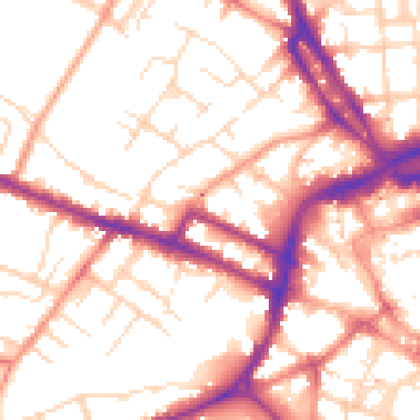 Daytime road noise heatmap for DE1 1BW