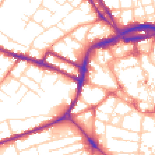 Daytime road noise heatmap for DE1 1BX