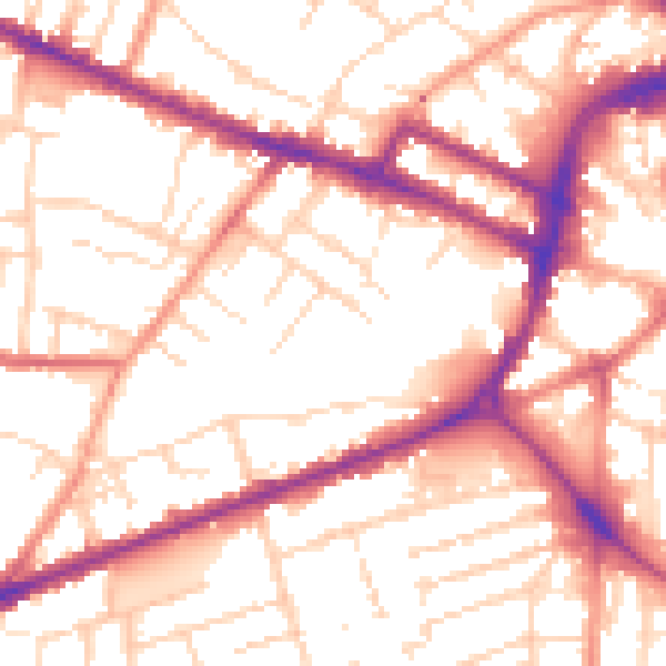 Daytime road noise heatmap for DE1 1DB