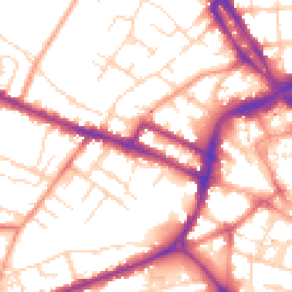 Daytime road noise heatmap for DE1 1DF
