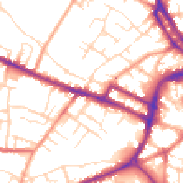 Daytime road noise heatmap for DE1 1DJ