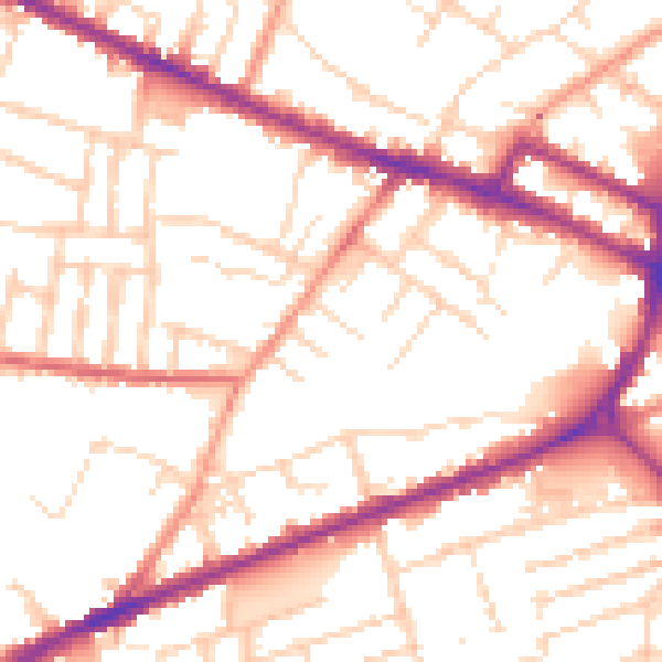Daytime road noise heatmap for DE1 1DL