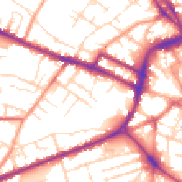 Daytime road noise heatmap for DE1 1DN