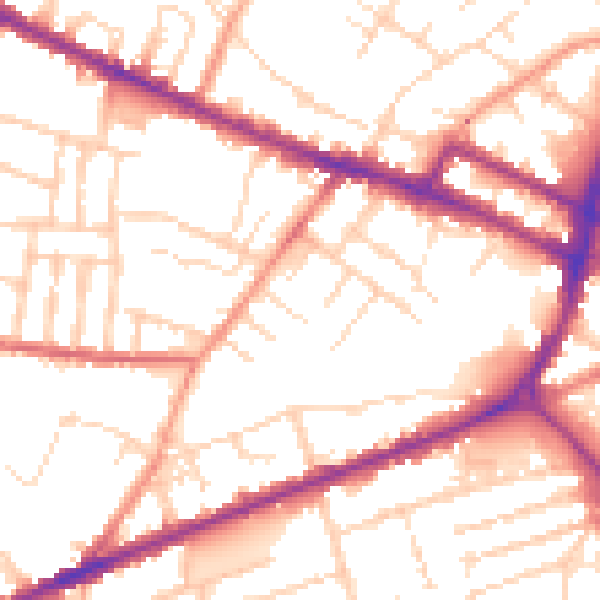 Daytime road noise heatmap for DE1 1DP