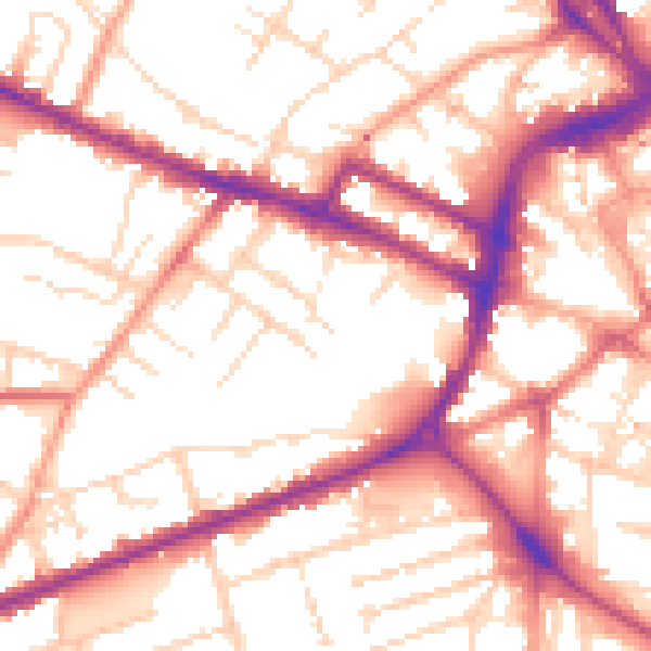 Daytime road noise heatmap for DE1 1DQ