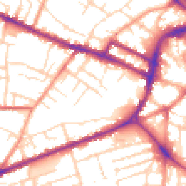 Daytime road noise heatmap for DE1 1DR