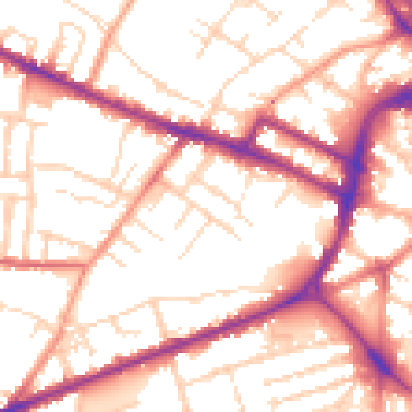 Daytime road noise heatmap for DE1 1DS
