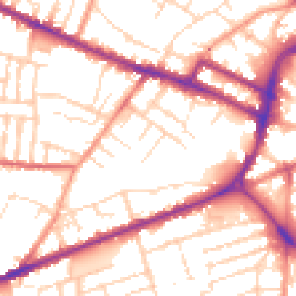 Daytime road noise heatmap for DE1 1DT