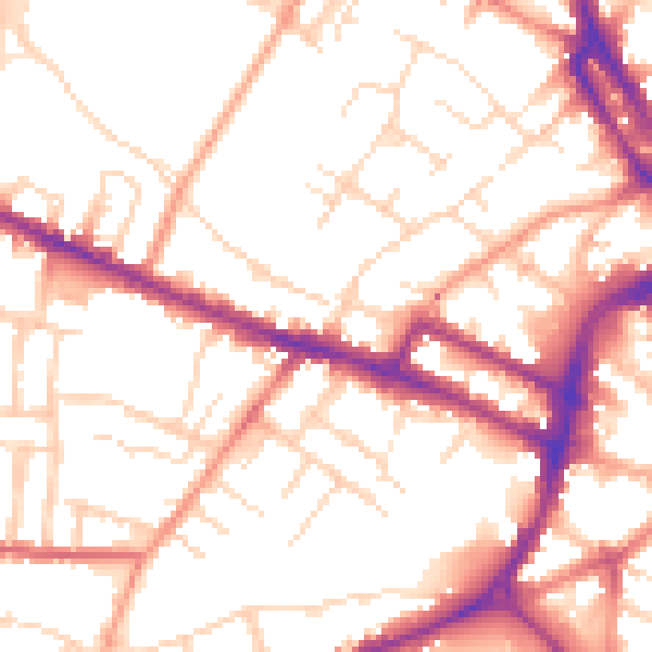 Daytime road noise heatmap for DE1 1DU