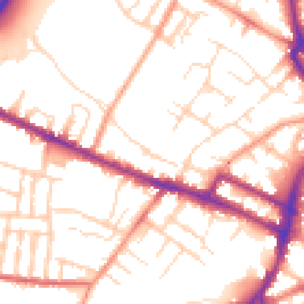 Daytime road noise heatmap for DE1 1DW