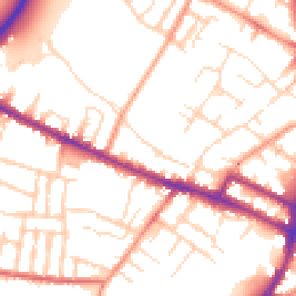 Daytime road noise heatmap for DE1 1DX