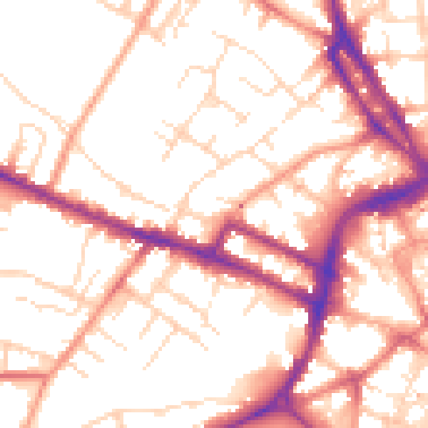 Daytime road noise heatmap for DE1 1DY