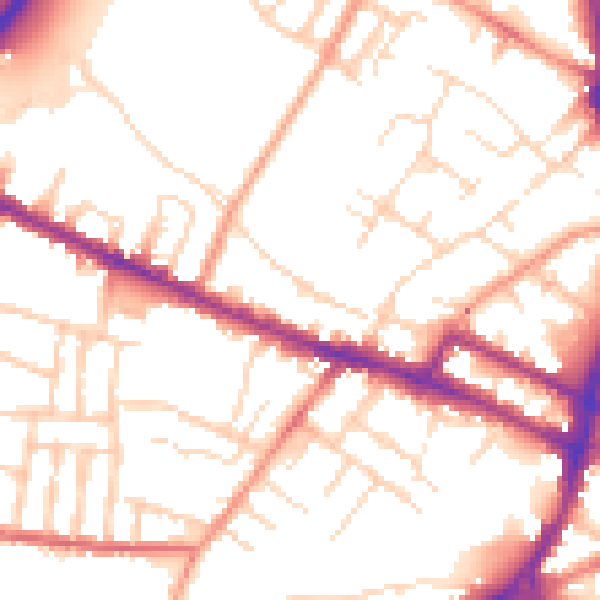 Daytime road noise heatmap for DE1 1EN