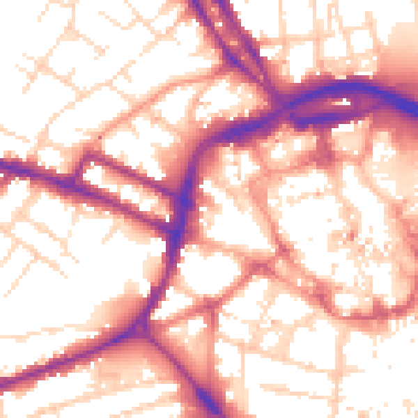 Daytime road noise heatmap for DE1 1EP