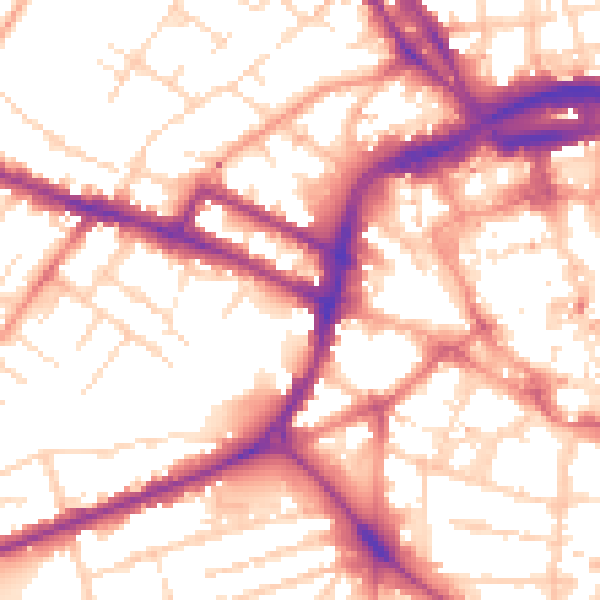 Daytime road noise heatmap for DE1 1EZ