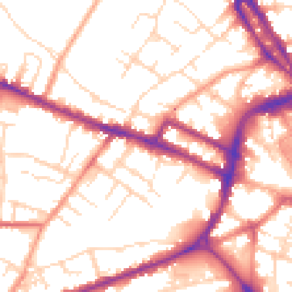 Daytime road noise heatmap for DE1 1FN
