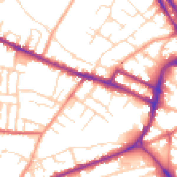 Daytime road noise heatmap for DE1 1FR