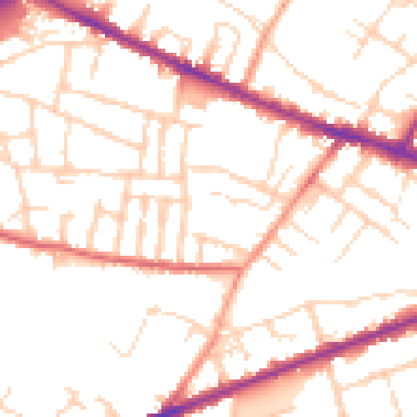 Daytime road noise heatmap for DE1 1GQ