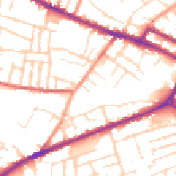 Daytime road noise heatmap for DE1 1GR