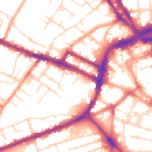 Daytime road noise heatmap for DE1 1HE