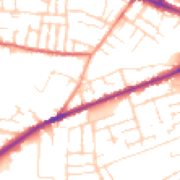 Daytime road noise heatmap for DE1 1ND