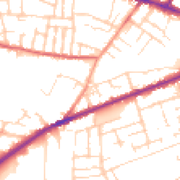 Daytime road noise heatmap for DE1 1NP