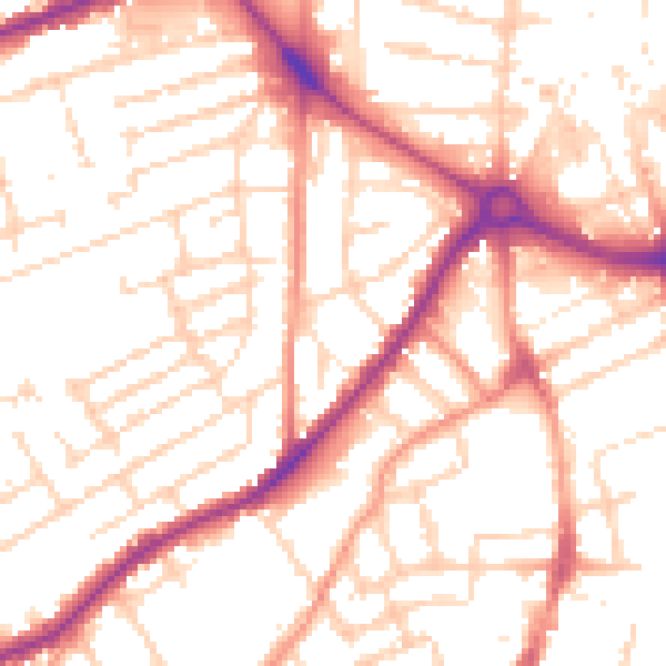 Daytime road noise heatmap for DE1 1PJ